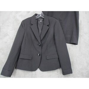 Evan Picone Skirt Suit Womens 10 Polka Dot Blazer Retro Career Lined Black White